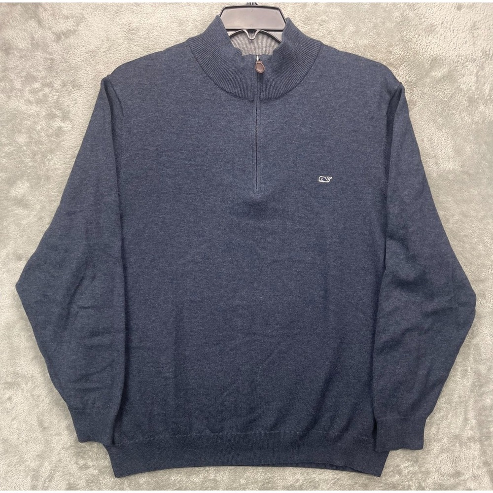 Vineyard Vines Men's Pullover Sweater XL Heather Navy Long Sleeve‎ 1/4 Zip